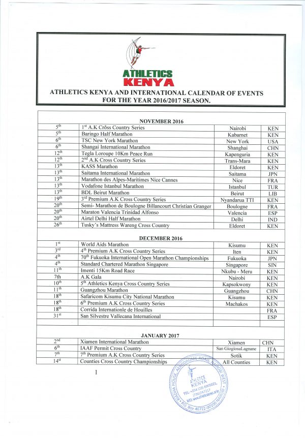 IAAF Calendar of Events 2017 Kenya FitnessWithDavid